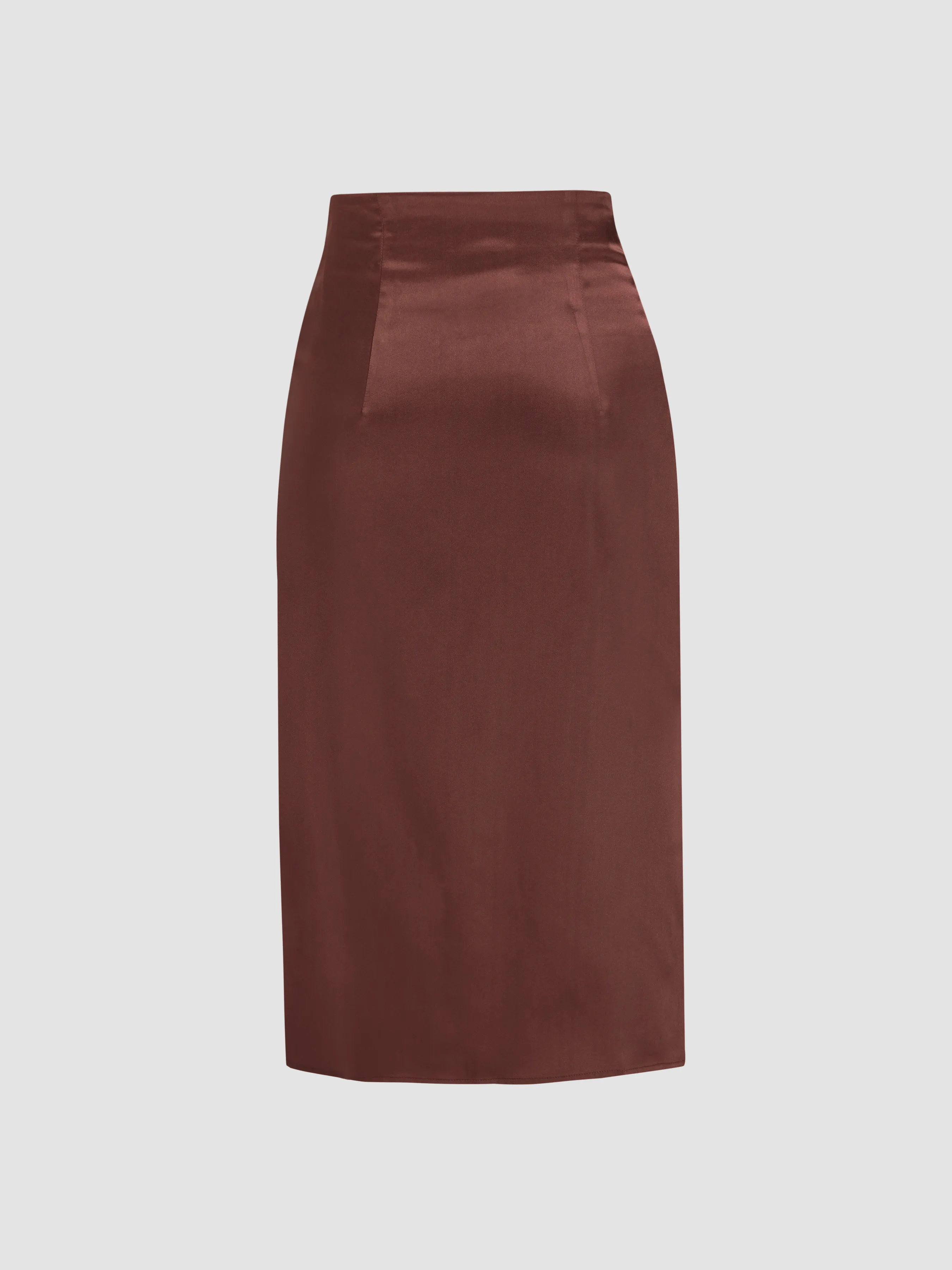  Falda Midi Satinada Marrón con Cordón Ajustable