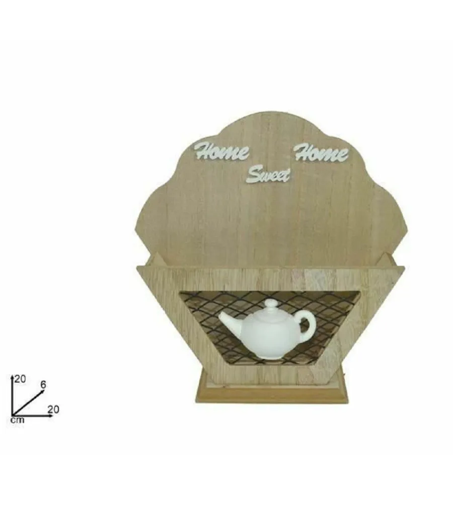 PORTAOBJETOS COCINA MADERA METAL DECORACION HOGAR 20X20X6 CM