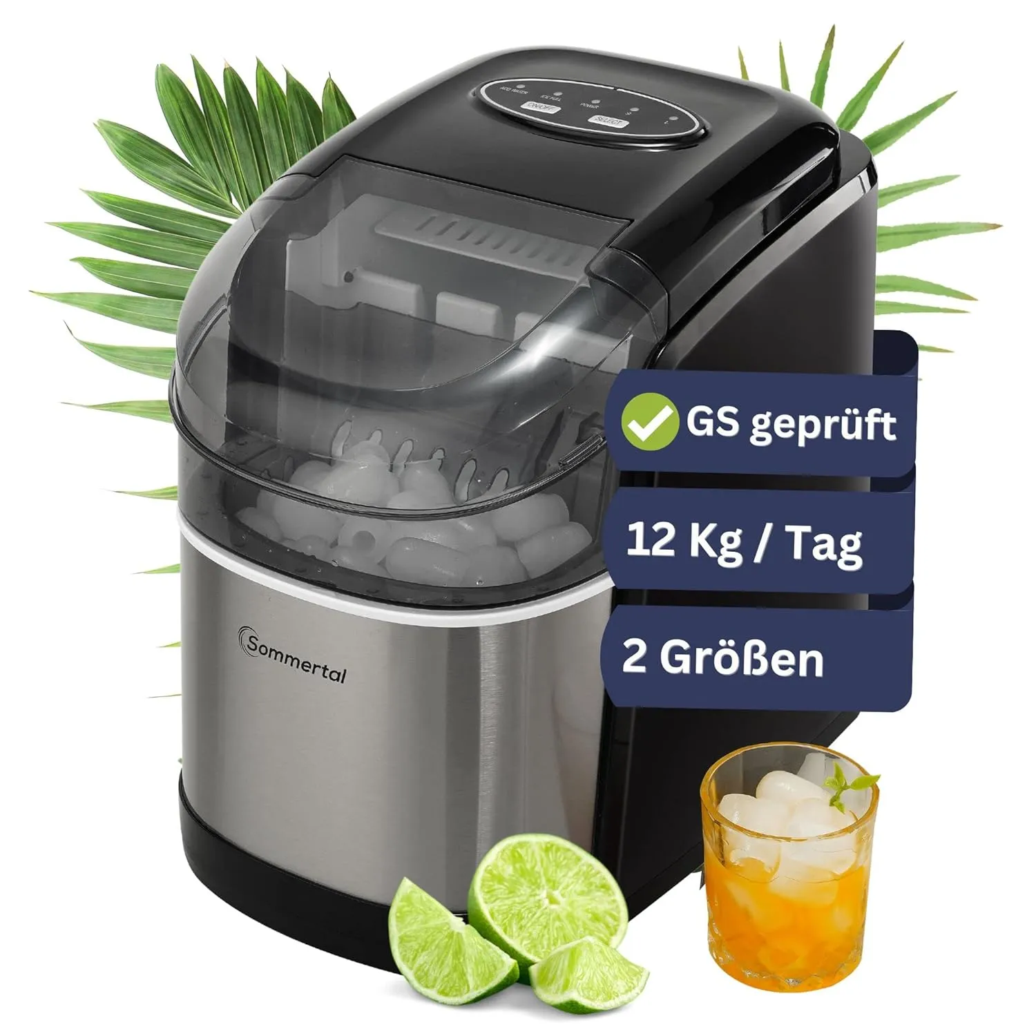 Sommertal Máquina de cubitos de hielo EM12C – Máquina de hielo con rápida producción de hielo a partir de 6 minutos, 12 kg por d