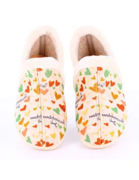 Zapatilla de Casa Fieltro Corazones Beig